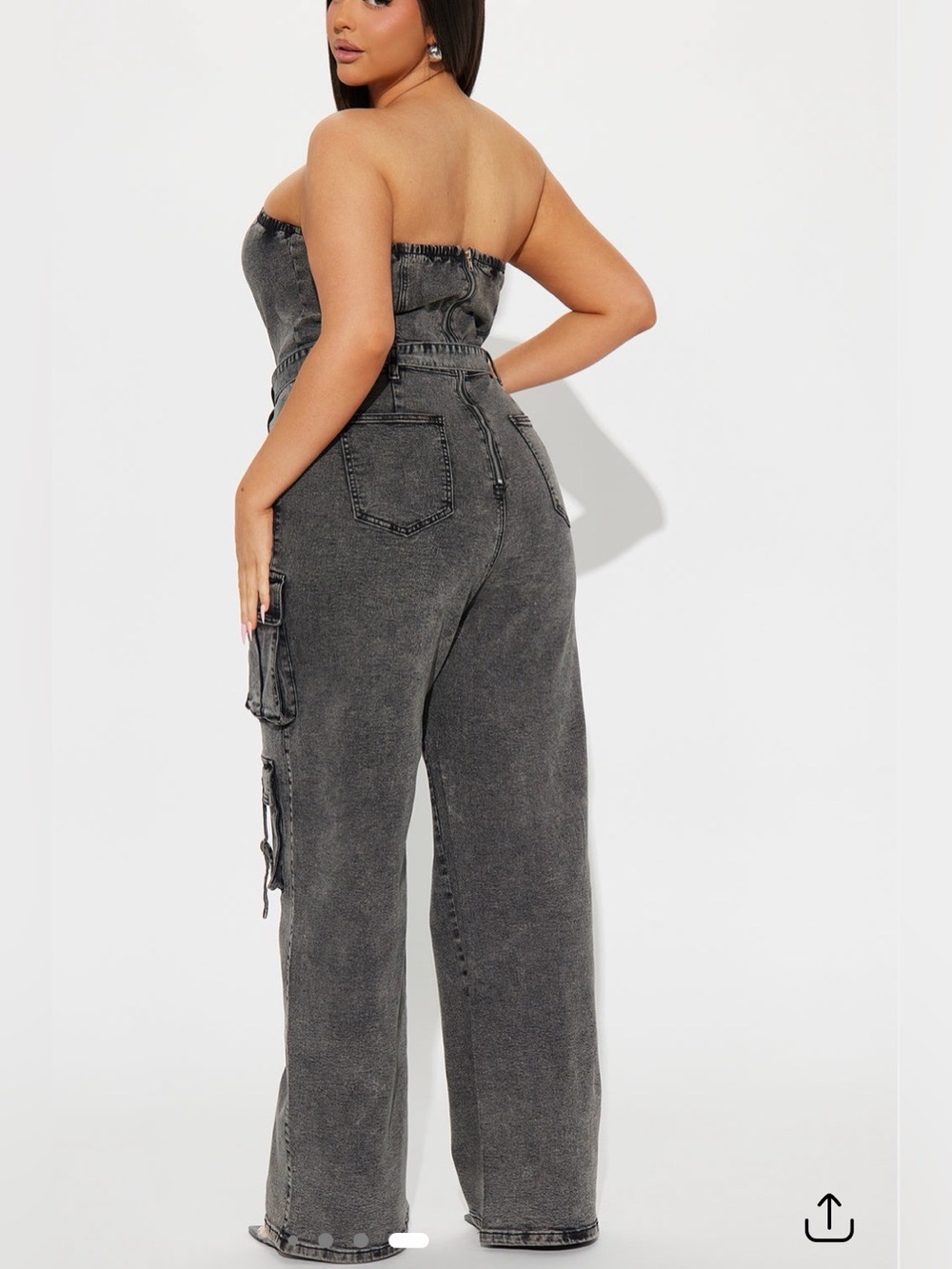 Strapless Cargo Wide-Leg Jumpsuit - Black Wash - Picture 3 of 13